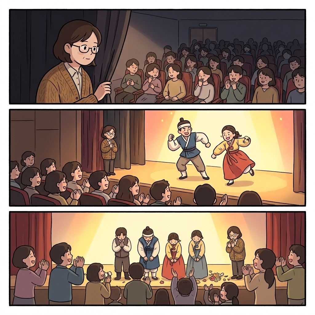 The director gauged the audience's reaction before the actors engaged the stage.