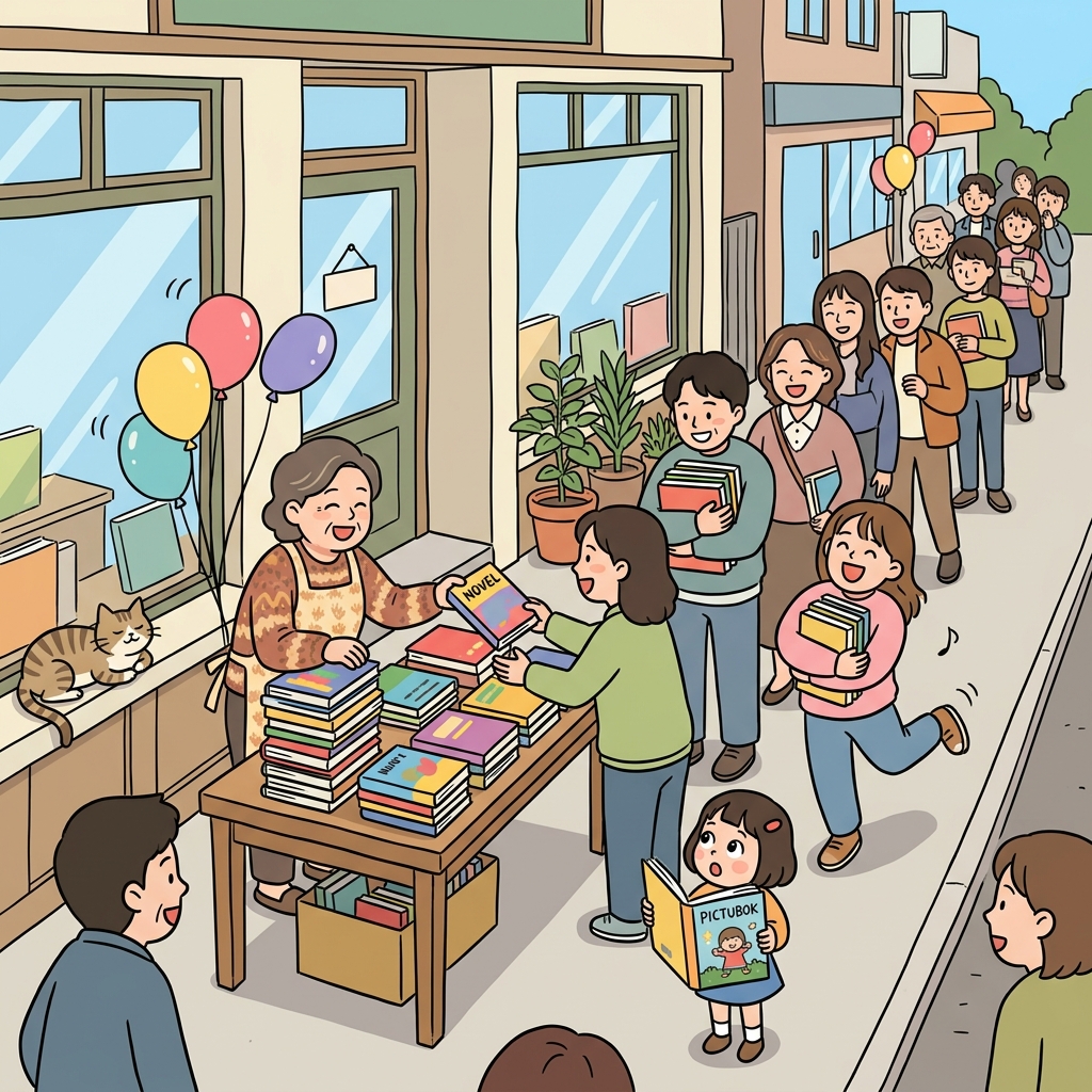 The bookstore's giveaway drew a huge crowd waiting for free novels.