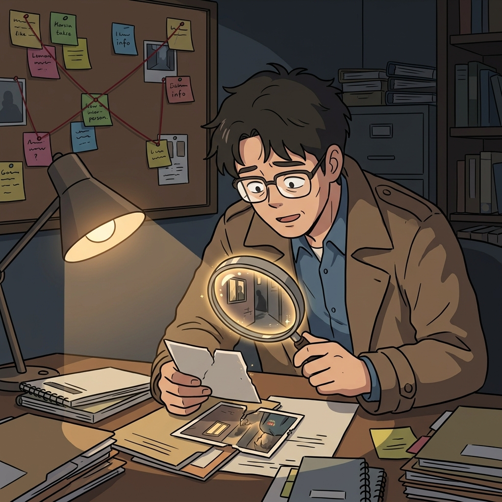The detective managed to glean crucial clues from a single torn photograph.