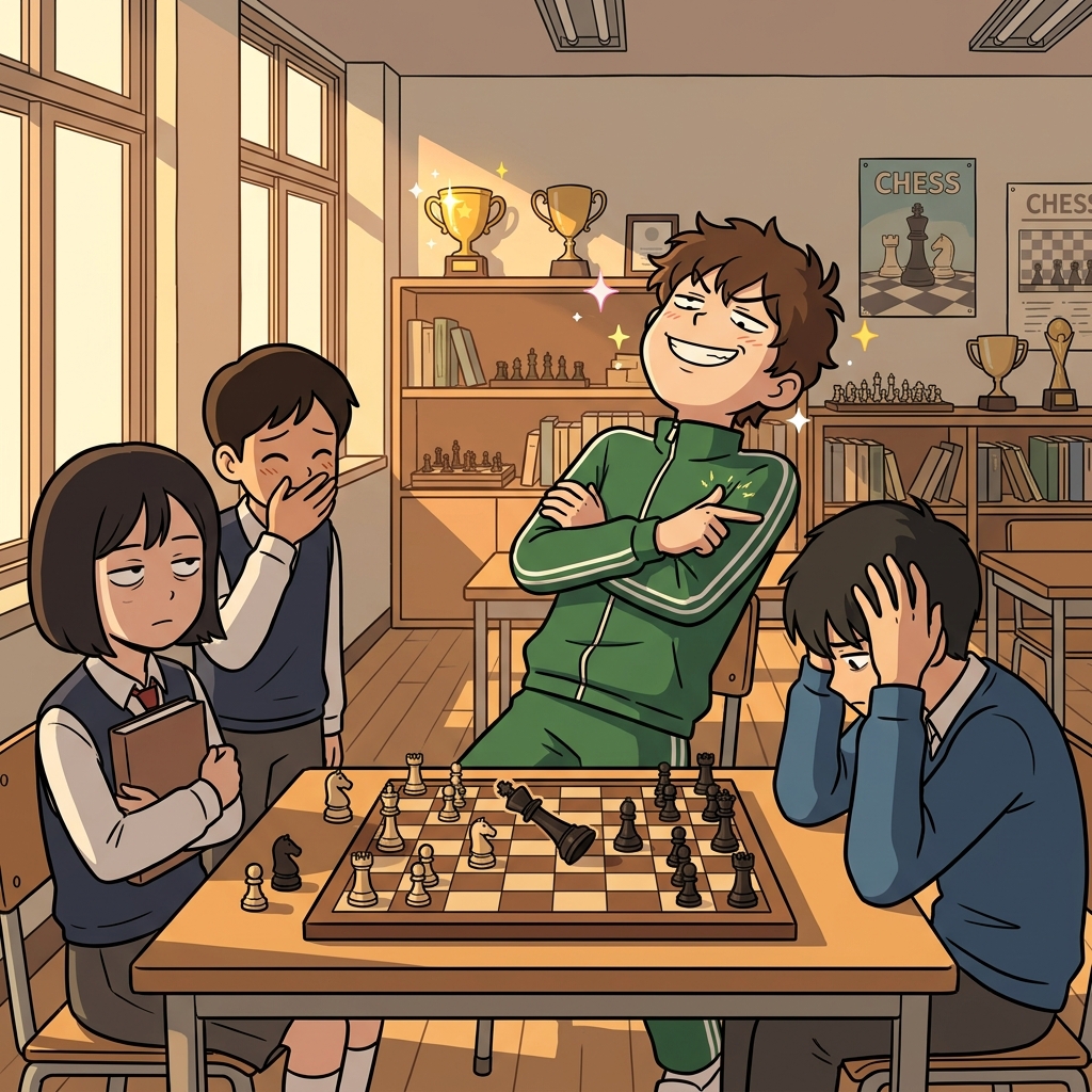 The chess champion couldn't help but gloat after crushing his rival in three moves.