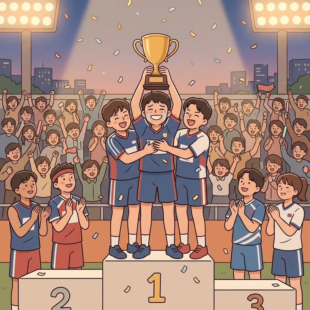 환호하는 관중은 우승한 선수들을 영예롭게 기렸다.