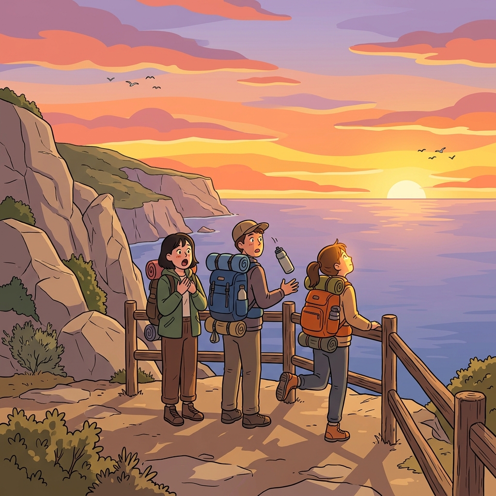 The gorgeous sunset over the cliffs left every traveler speechless.