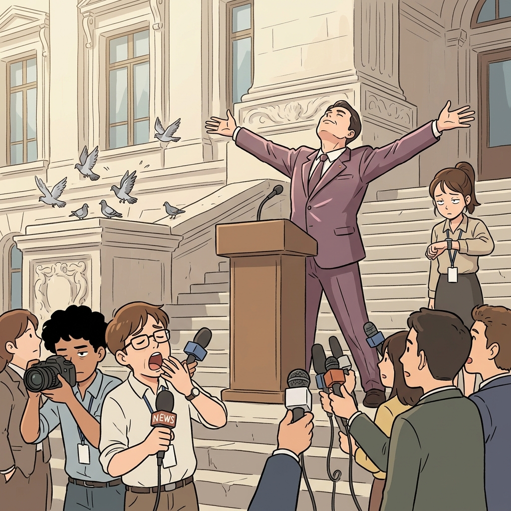 The politician loves to grandstand whenever the cameras are rolling.