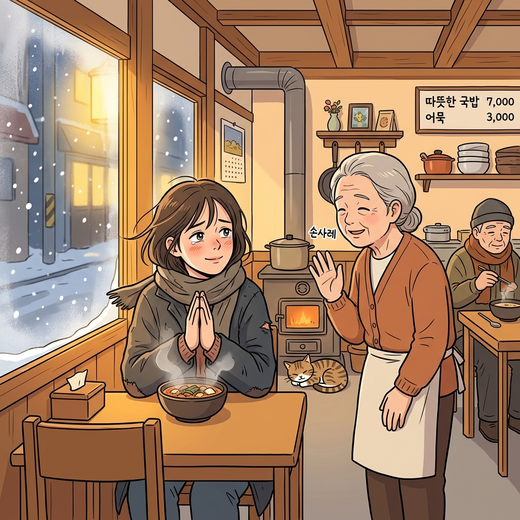 추운 밤에 따뜻한 밥 한 그릇, 정말 고마웠다.