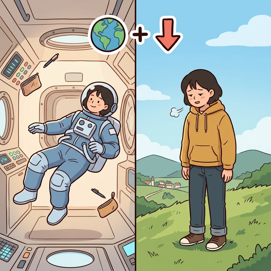 Astronauts experienced the difference between gravity and weightlessness. (🌍 Earth + ⬇️ Pull → Gravity)