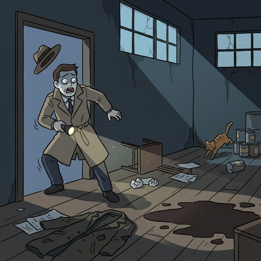 The detective froze at the grisly scene inside the abandoned warehouse.
