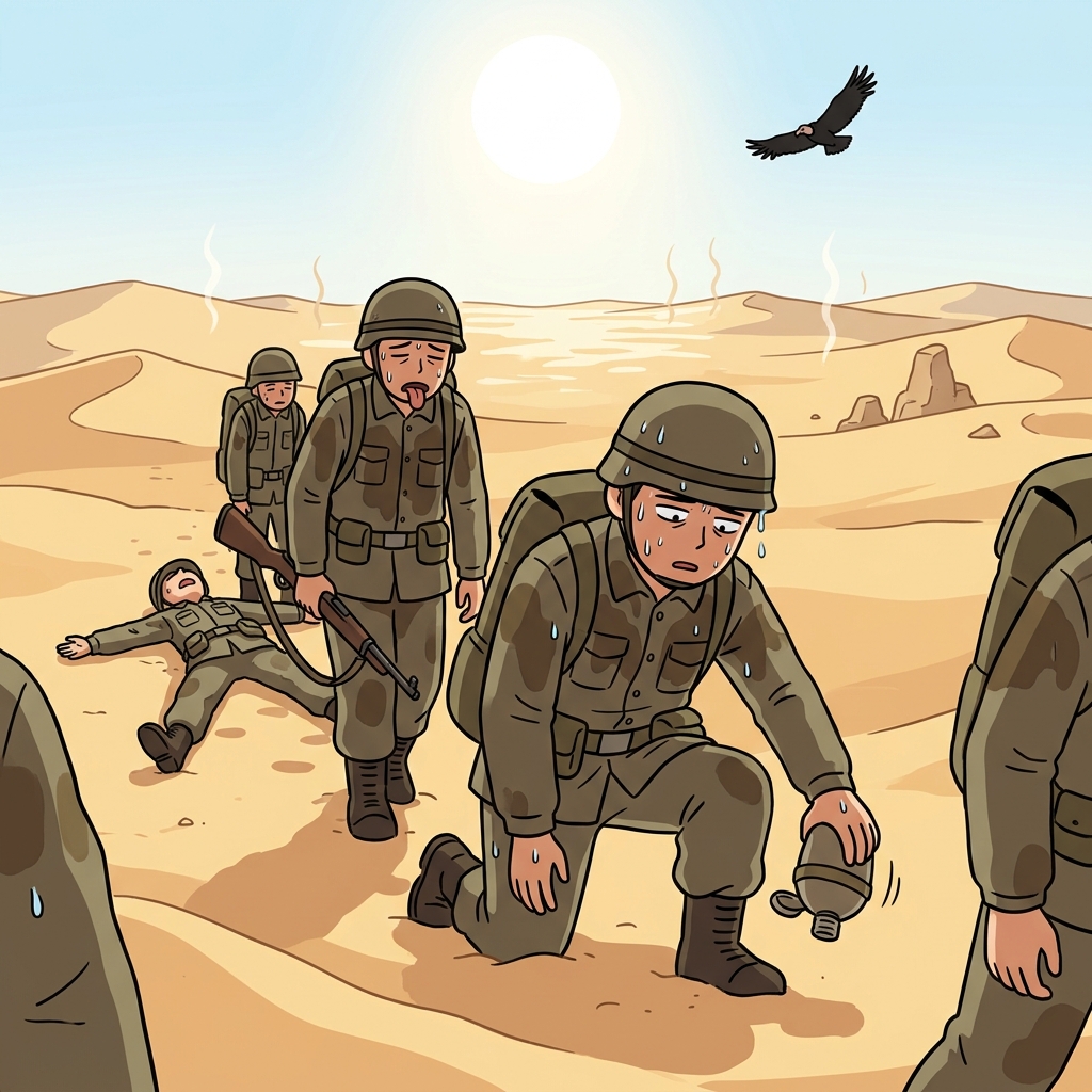 The grueling desert march pushed the soldiers past their limits.