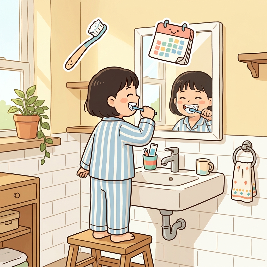 매일 양치질을 하면 곧 습관이 된다.
