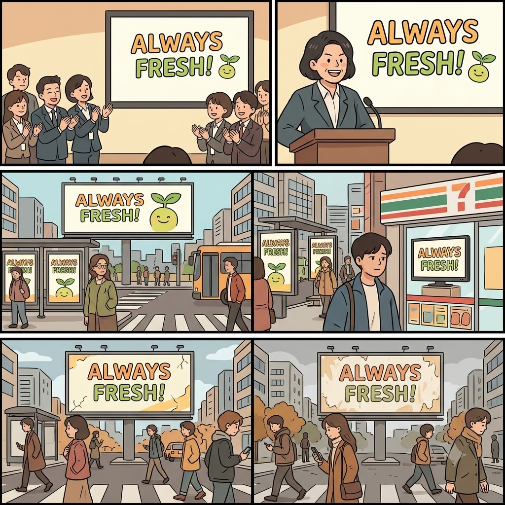 The hackneyed slogan was repeated for years until it became outdated.