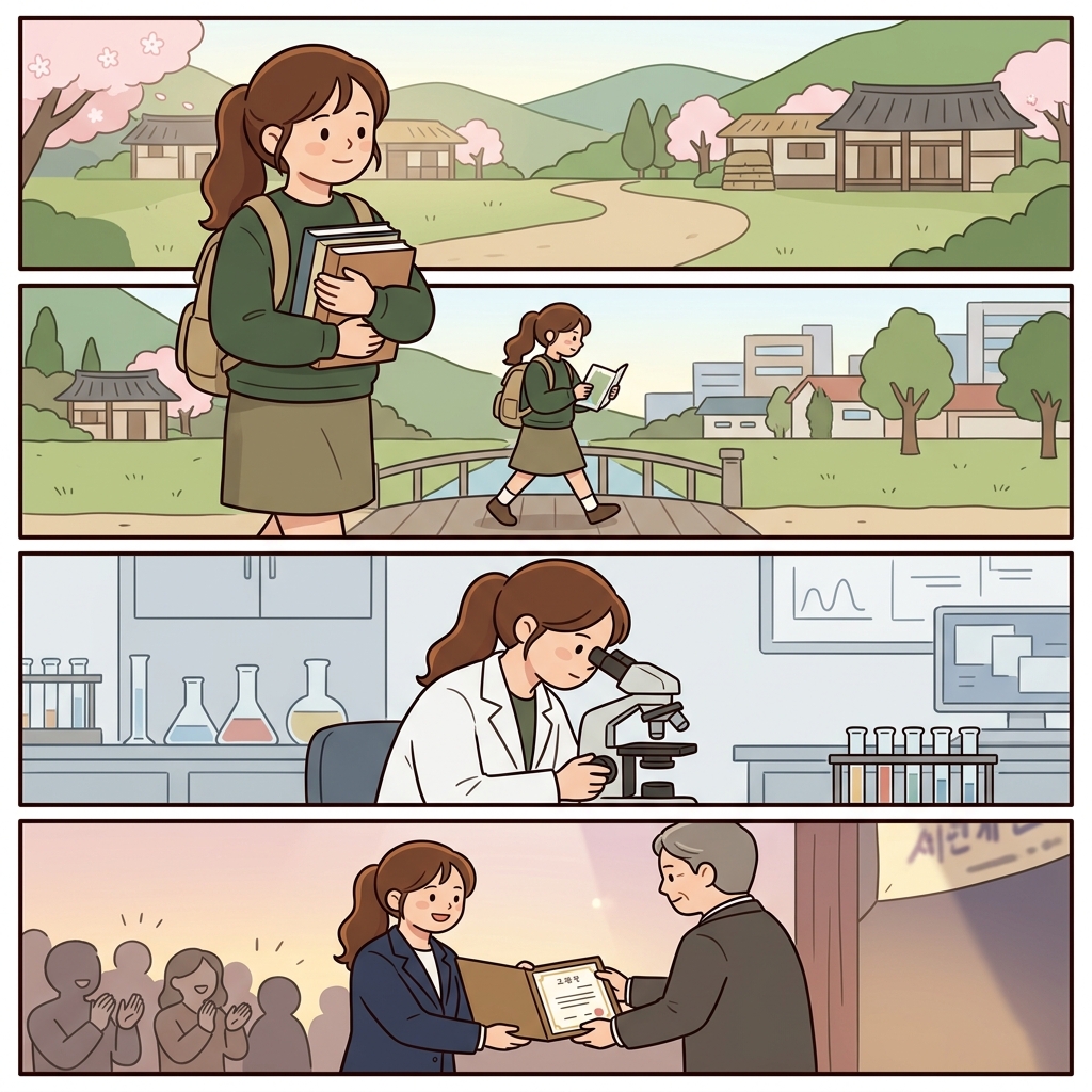 그녀는 작은 시골 마을 출신(hails from)이지만 유명한 과학자가 되었다.