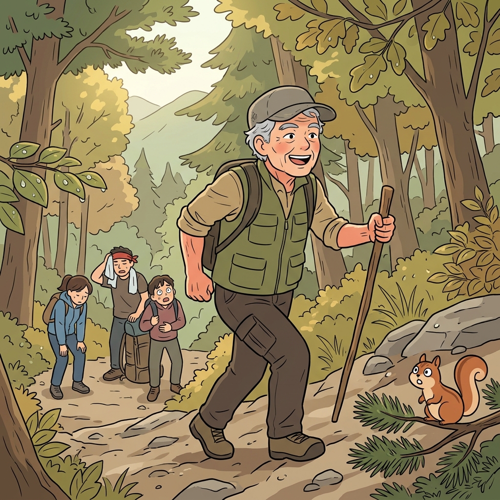 At ninety, grandpa is still hale and hikes the mountain every morning.