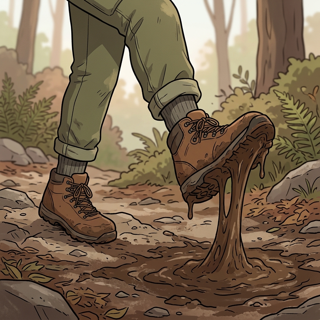 Thick mud stuck to his boots, hampering his steps on the trail.