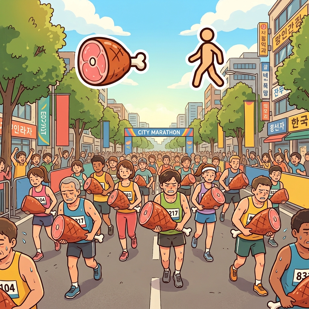 HAM(ham) + PER(each) — forcing the runners to carry one giant ham per person heavily hampered their speed.