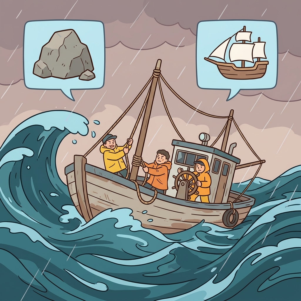 The sailors endured great hardship during the dangerous voyage. (Hard + Ship → A hard journey = Hardship.)