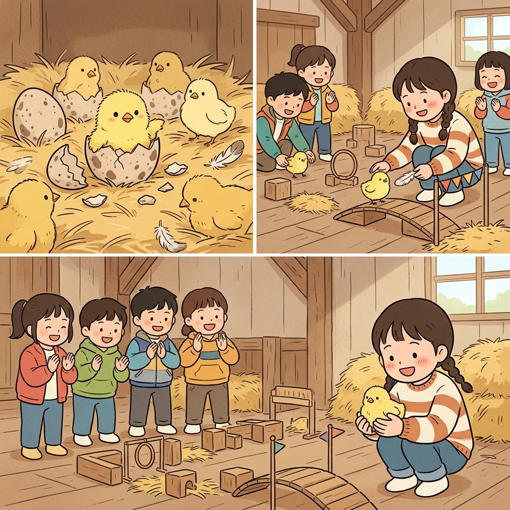 병아리들이 부화한 뒤 아이들은 가장 빠른 병아리를 잡는 놀이를 했다.