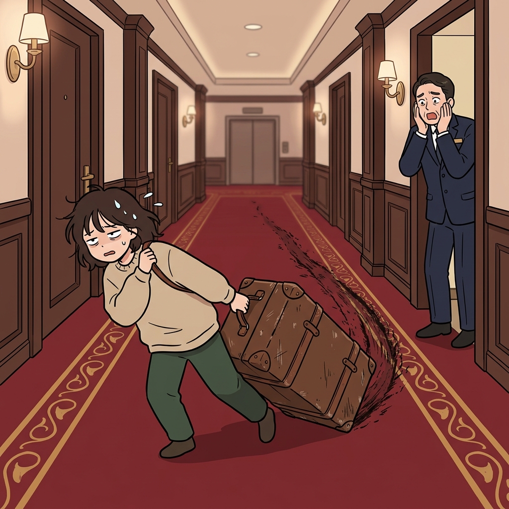 그녀는 길고 긴 호텔 홀(hall)을 지나 그 믿을 수 없이 무거운 트렁크를 질질 끌어야 했다. ("호텔 홀(hall) 바닥에 흠집을 내며 무거운 짐을 질질 끌다(haul)")