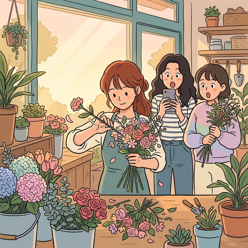 그녀는 꽃꽂이에 정말 타고난 재능이 있다.