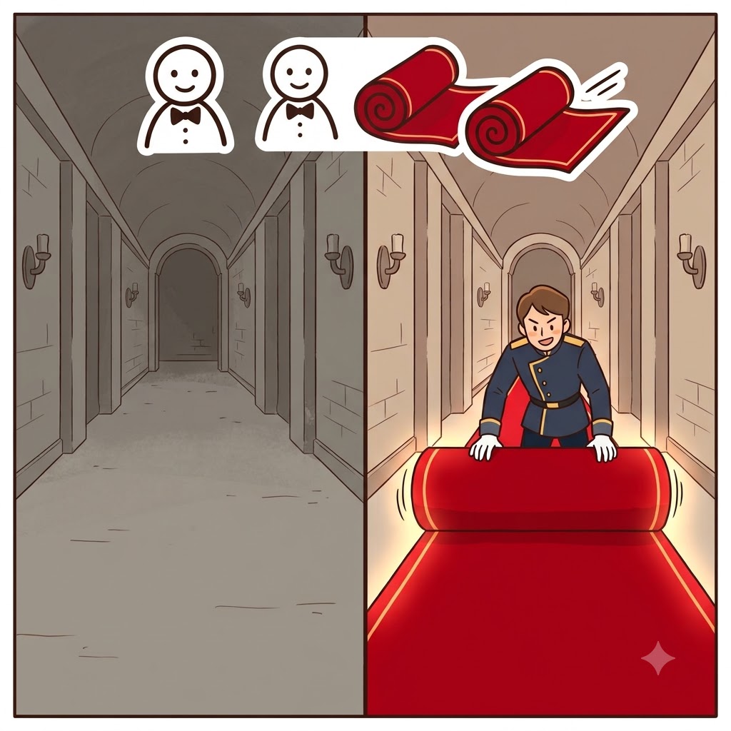 HE(he) + RALD(rolled) — as HE(he) RALD(rolled) out the giant red carpet, the servant managed to herald the start of the royal festival.