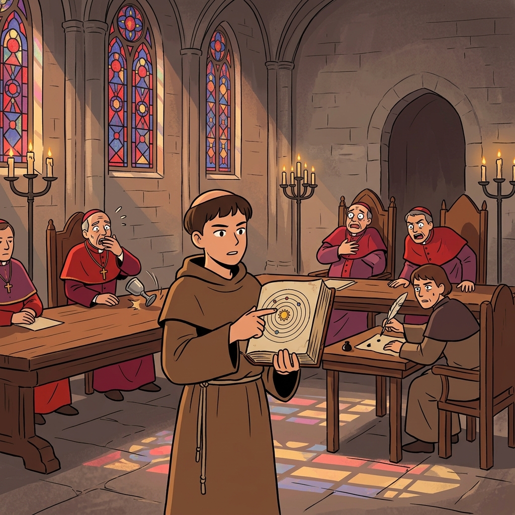 The monk's heresy shocked the cathedral council into stunned silence.