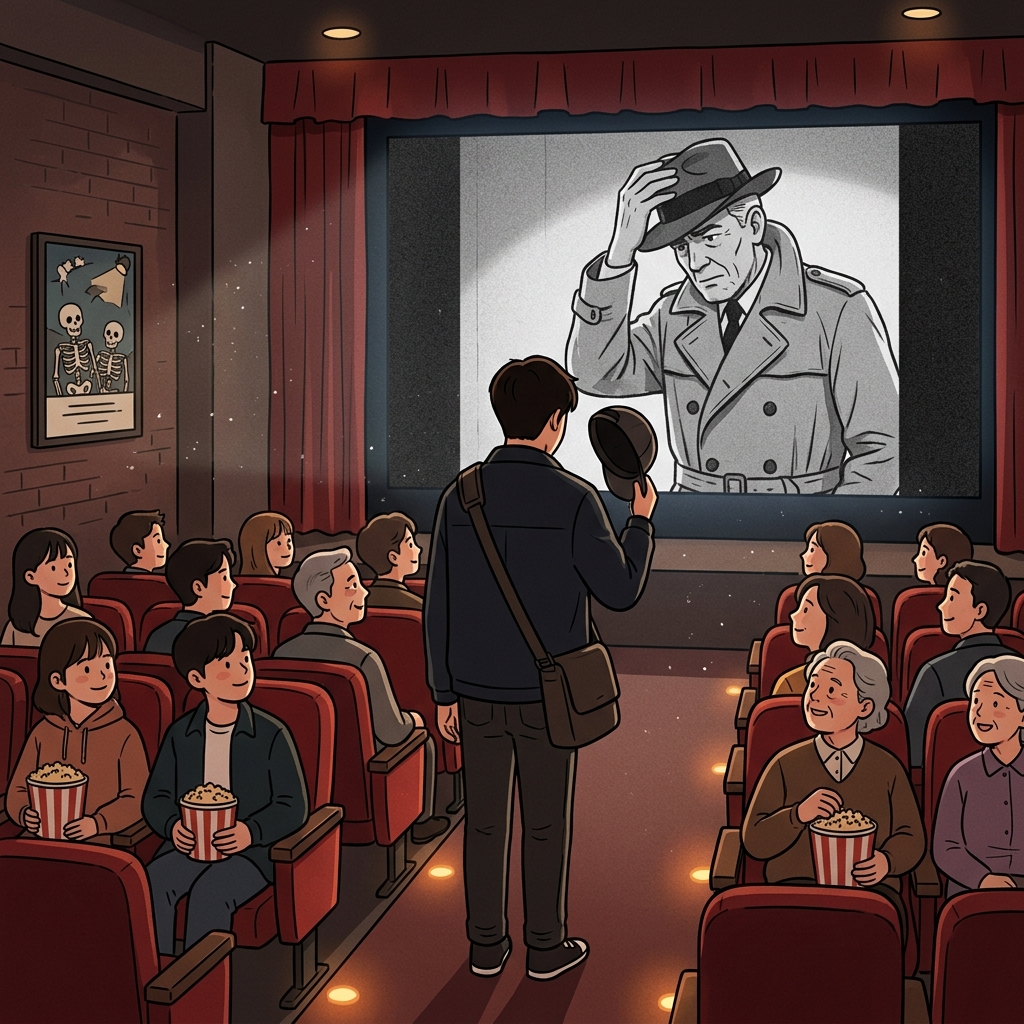 The young director pays homage to old cinema with a black-and-white opening scene.