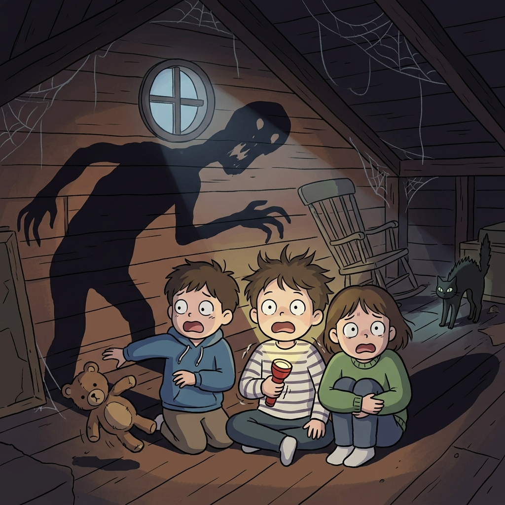 벽에 그림자가 스윽 움직이자 아이들이 얼어붙었다.
