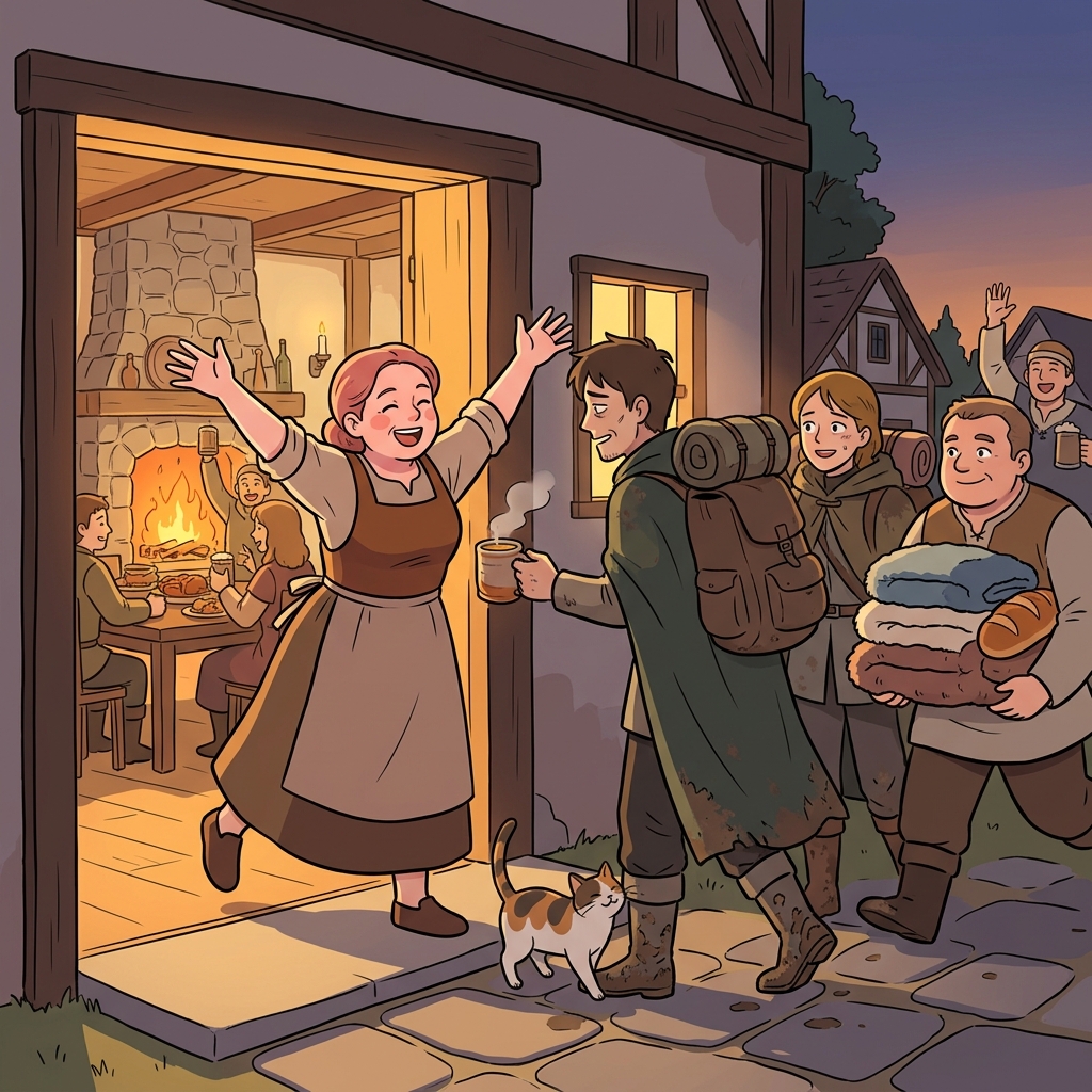 The innkeeper was so hospitable that weary travelers felt at home instantly.
