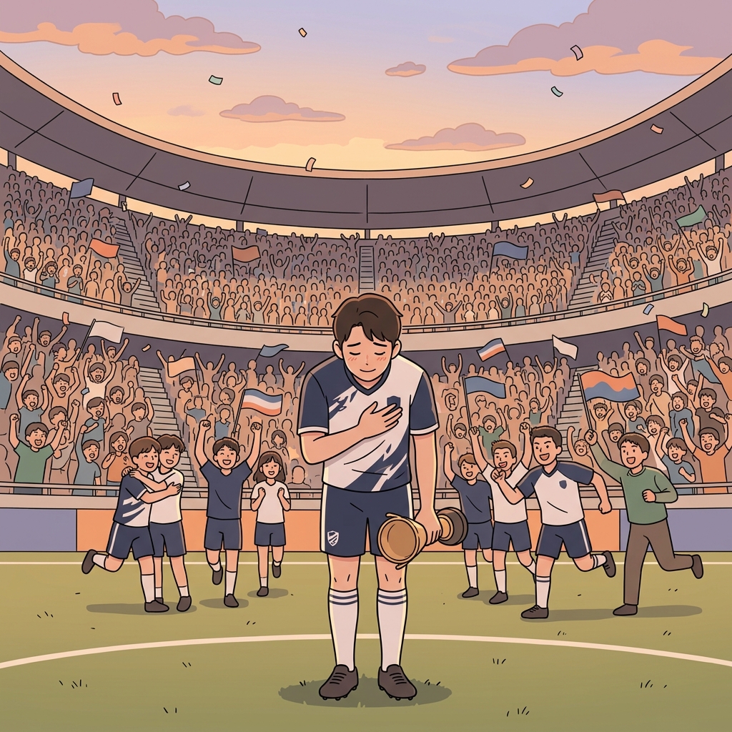 Despite winning the championship, the humble athlete bowed quietly to the crowd.
