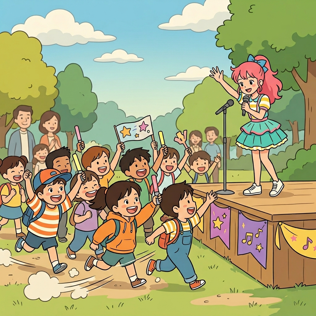 아이들이 돌아서 환호한다! 우상 앞에서 정말 돌았다!