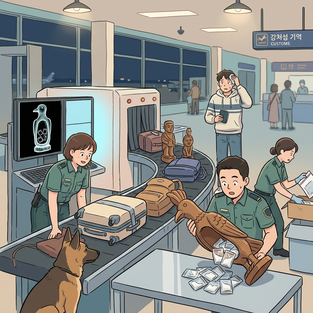 공항 검색대에서 나무 조각상 속에 숨겨진 마약이 발견됐다.
