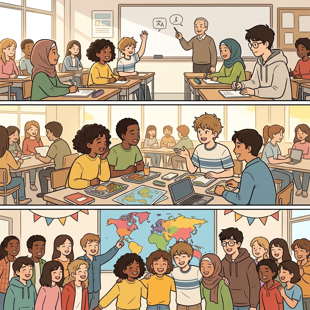 Students immersed themselves in conversation with diverse classmates.