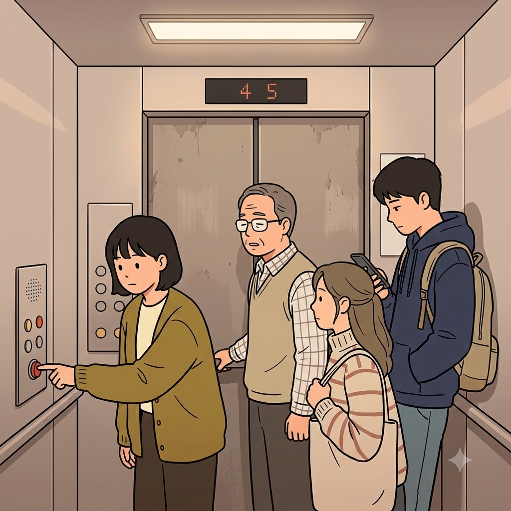 The broken elevator left dozens of people immobile between two floors.