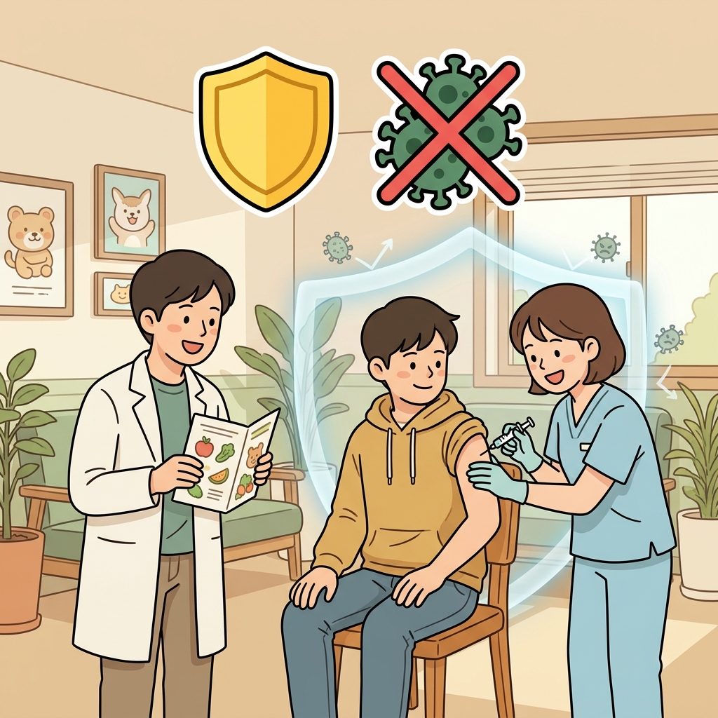 Vaccination helps build immunity against disease. (🛡️ Protection + 🦠 Against Disease → Immunity)