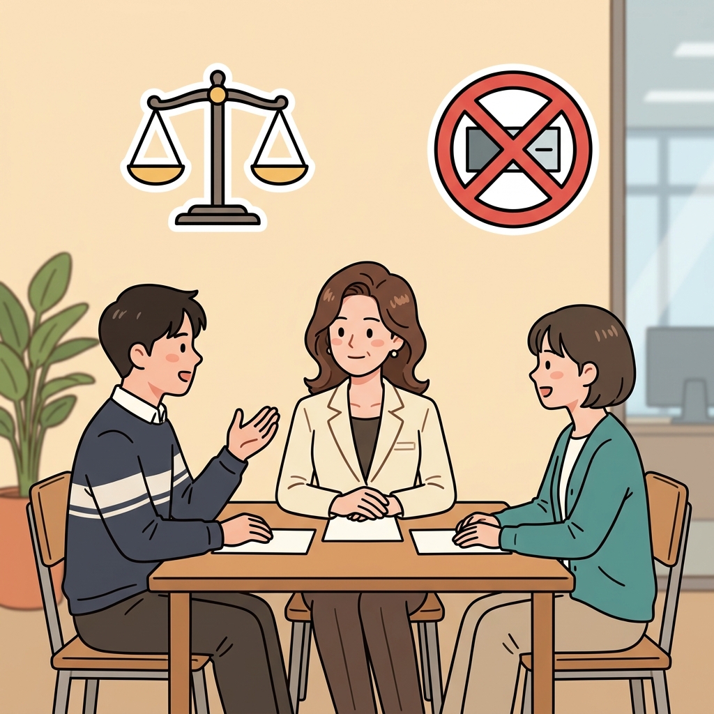 An impartial leader listens before deciding. (⚖️ Equal + 🚫 No Side → Impartial)