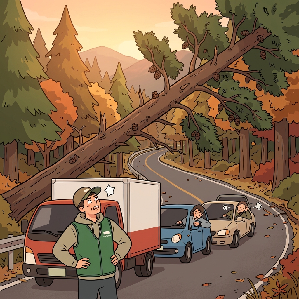 A fallen tree became an impediment blocking the mountain road for hours.