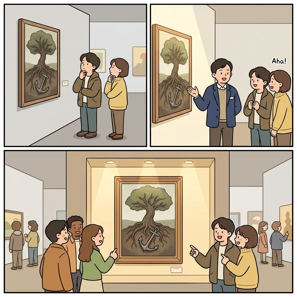 The implicit message became explicit during the museum exhibit.