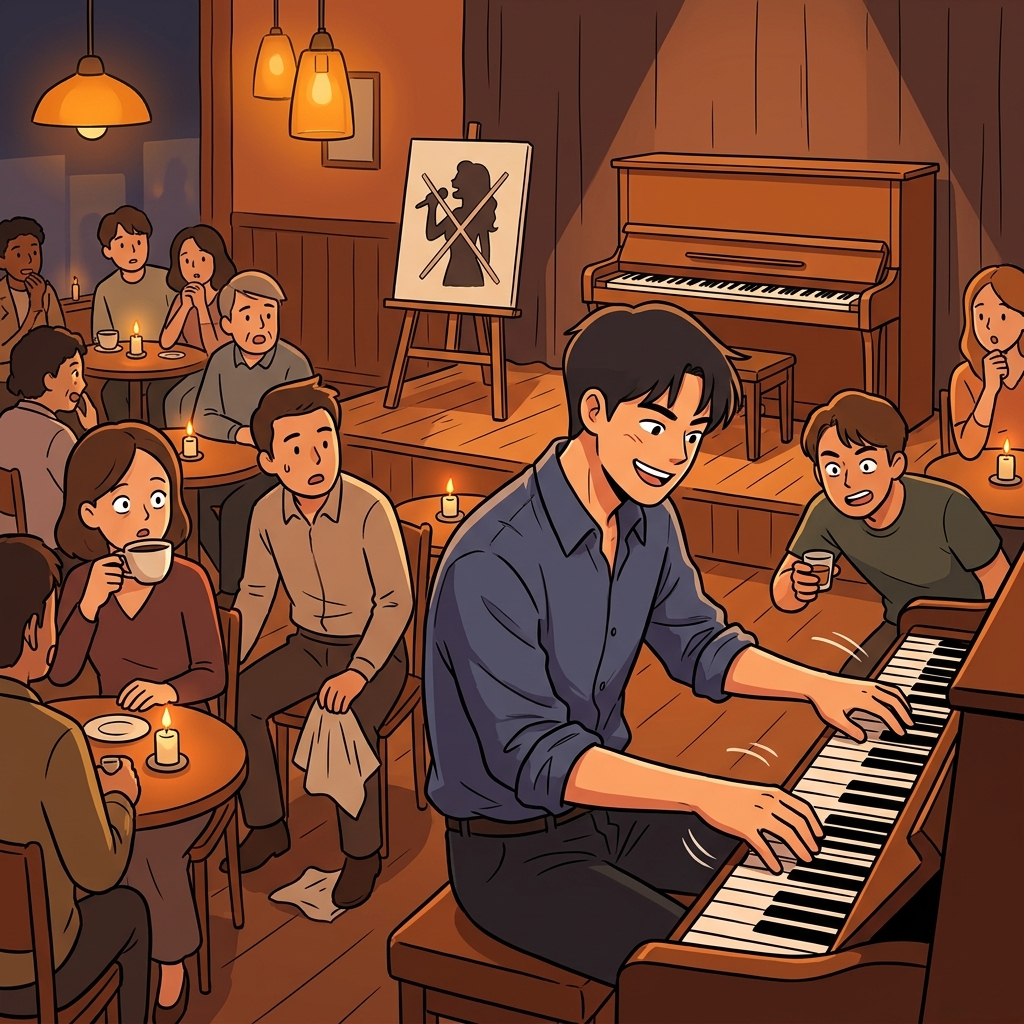 The pianist gave an impromptu performance when the scheduled singer didn't show up.
