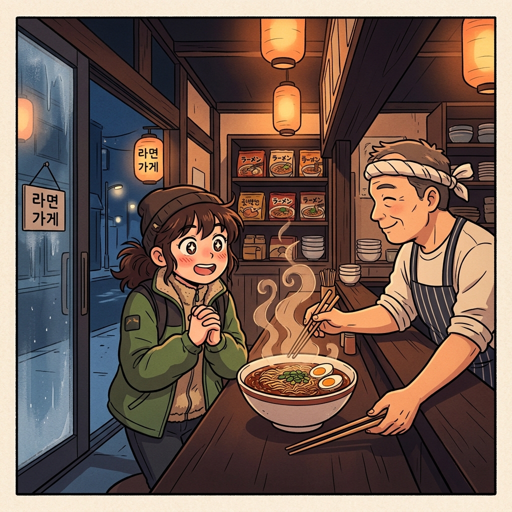 긴 등산 끝에 따끈한 라멘이 너무 당겼다.