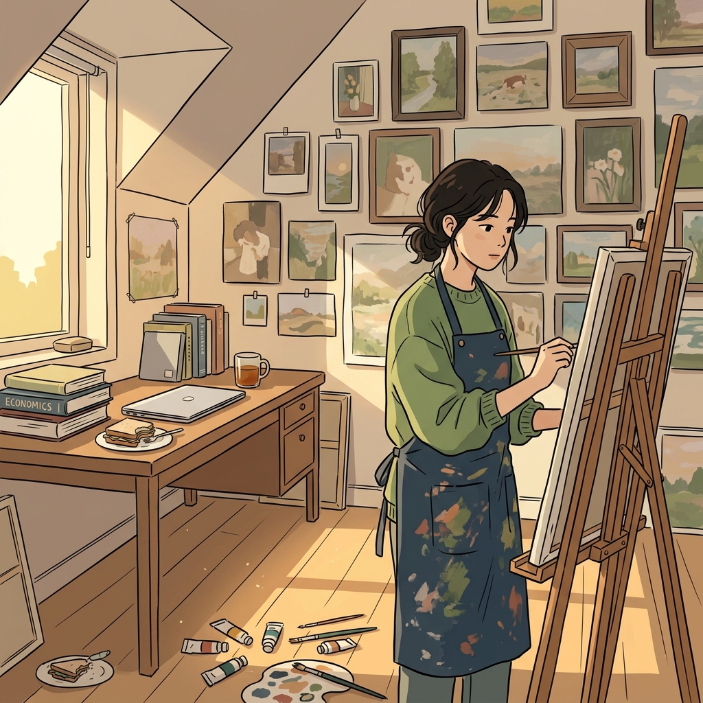 Her inclination toward painting shows in every quiet afternoon at the easel.