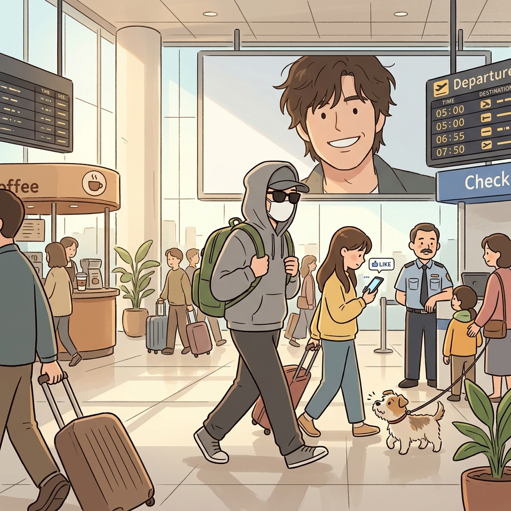 The famous actor traveled incognito, hiding behind sunglasses and a hoodie at the airport.