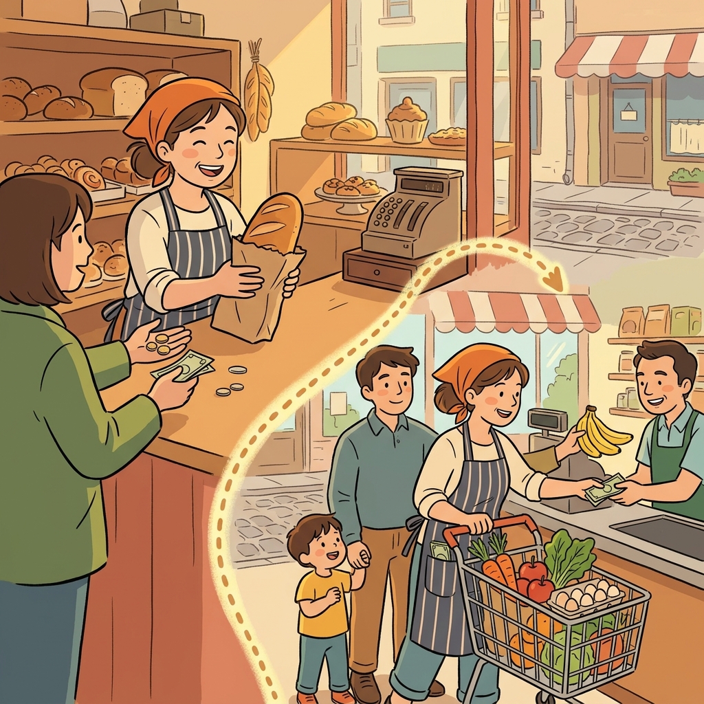The baker used her monthly income to support her family.