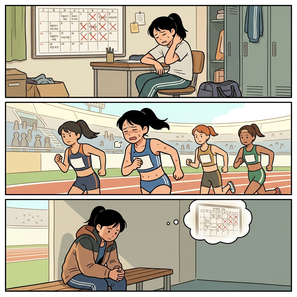 Her incomplete training made it impossible to compete, leading to defeat.
