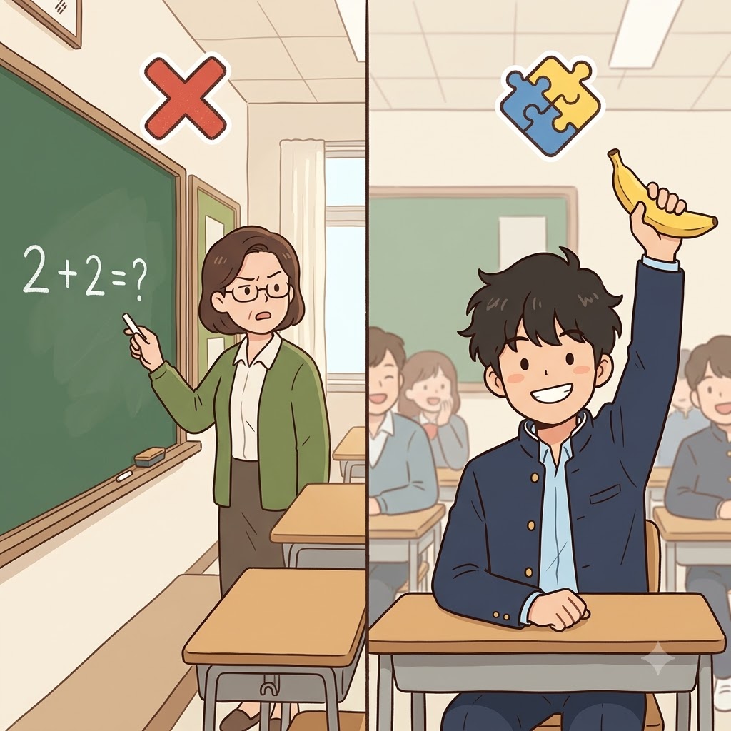 IN(아닌) + CONSEQUENT(논리적인 결과) — 수학 질문에 "바나나"라고 대답하는 것은 전혀 논리적인 결과(CONSEQUENT)가 아니며(IN), 완전히 논리에 맞지 않는(inconsequent) 발언임이 드러났다.
