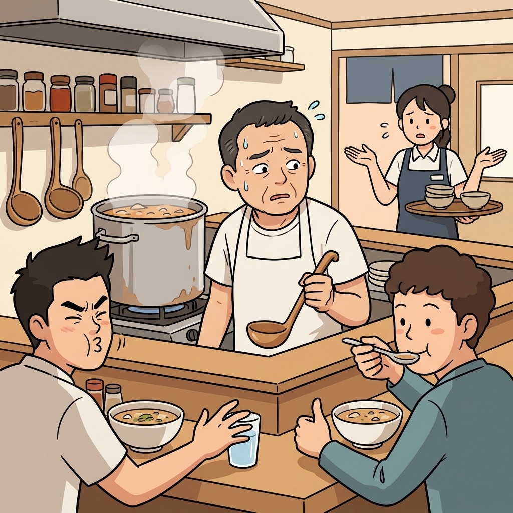 The chef's inconsistency shows — one soup is salty, the next is bland.
