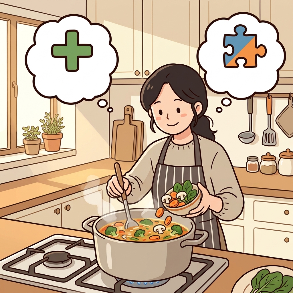 신선한 채소의 포함은 그 요리법을 더욱 건강하게 만들었다.