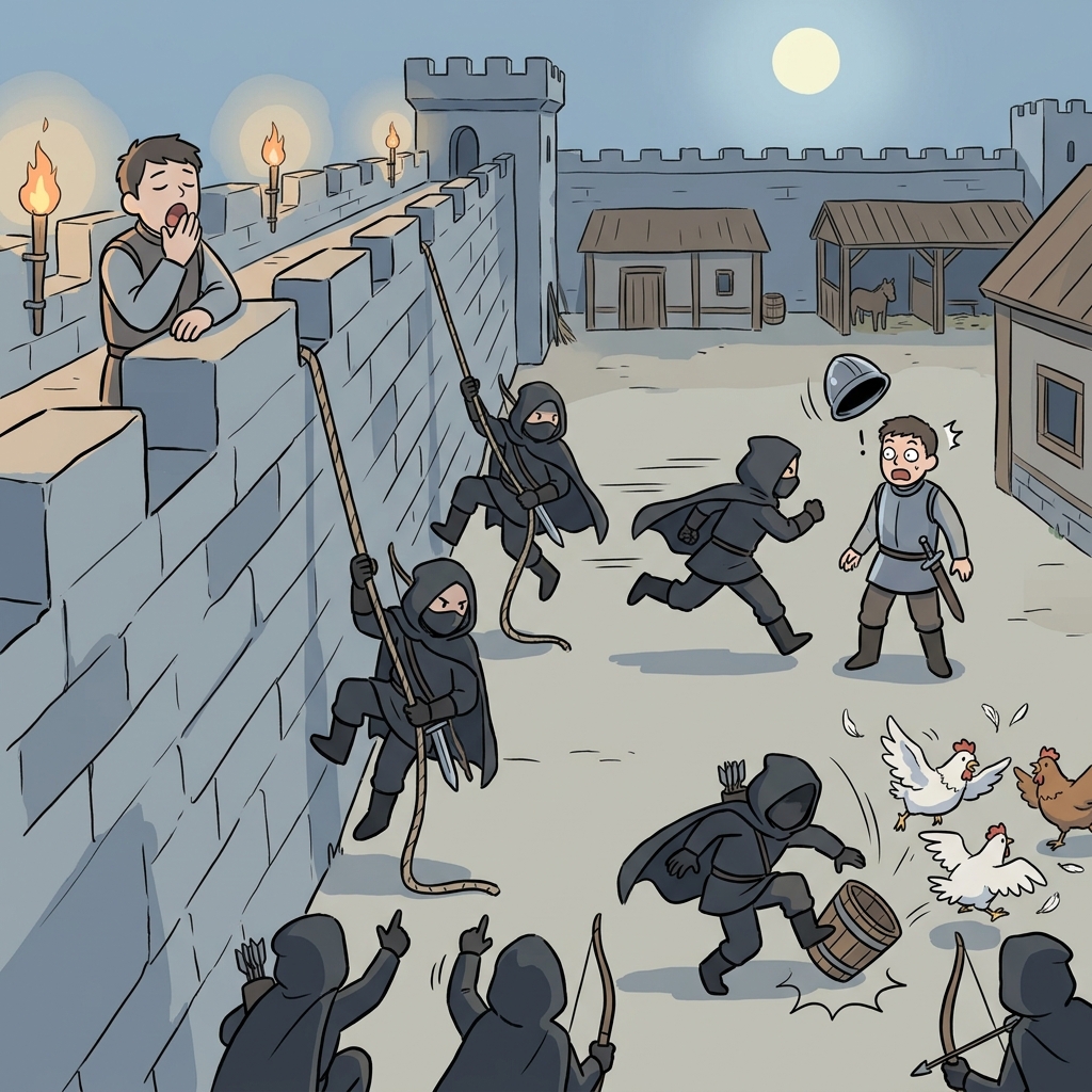 Enemy scouts made a sudden incursion across the moonlit border wall.