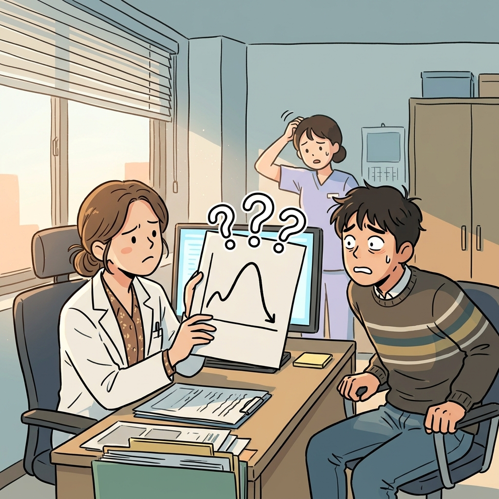 The lab results were indeterminate, leaving the doctor unable to give a clear answer.