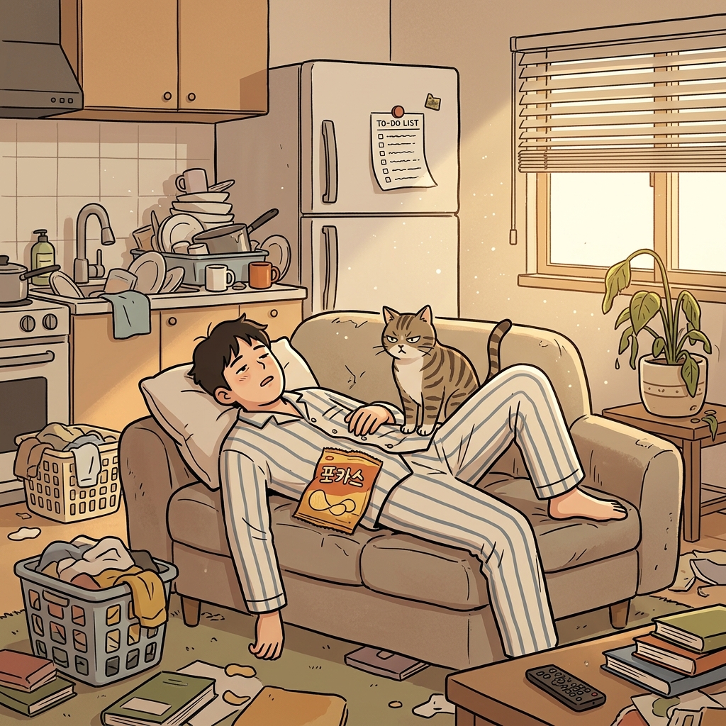 He stayed indolent all afternoon while his chores piled up around him.
