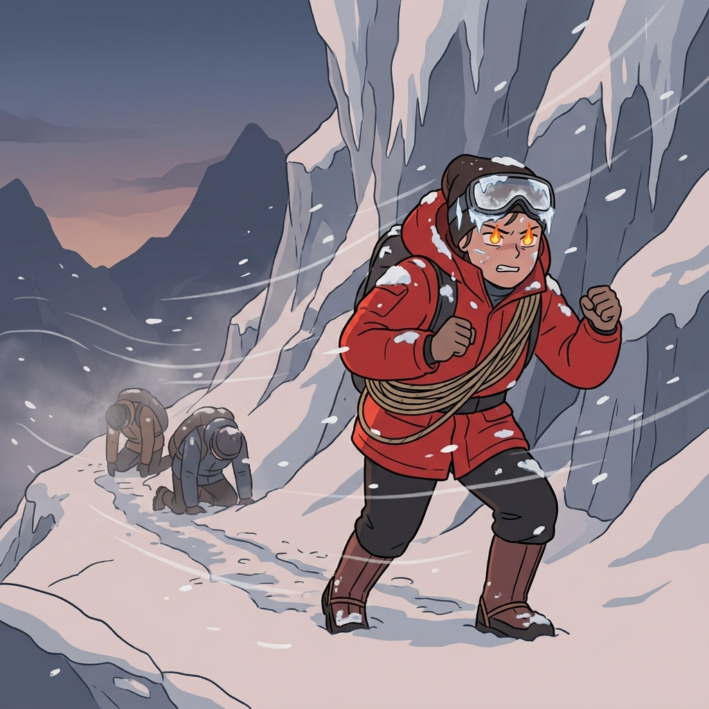 Her indomitable spirit pushed her up the mountain despite the blizzard.