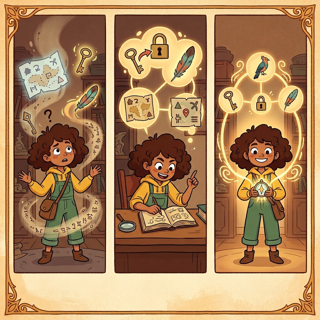 Clues appeared, she inferred the answer, and everything became clear.
