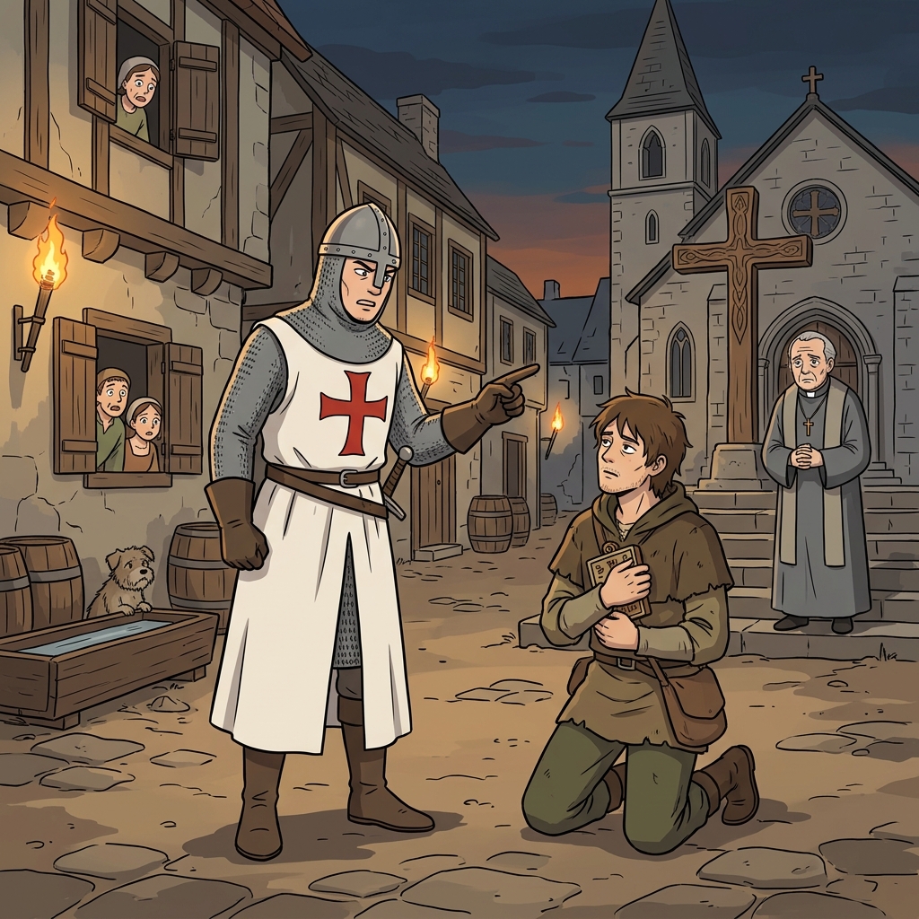 The medieval crusader branded the traveler an infidel for refusing to pray.